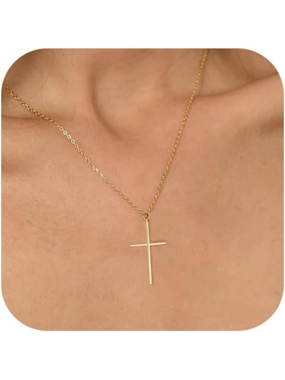 Women's 14k Gold Silver Simple Cross Necklace Dainty Choker Christian Faith Gift
